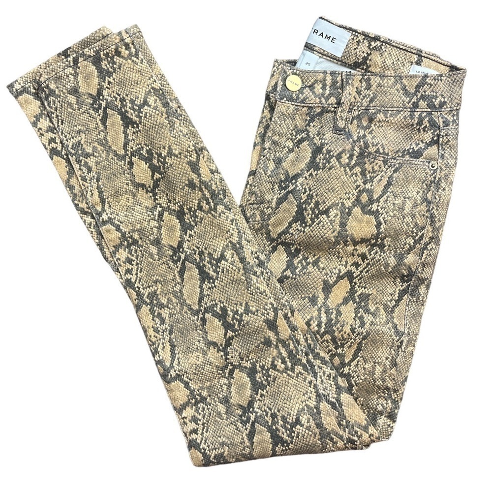 Frame Denim Jeans  Coated Python Le High Skinny Crop Stretch Wax Coated Tan /25 - Picture 2 of 7